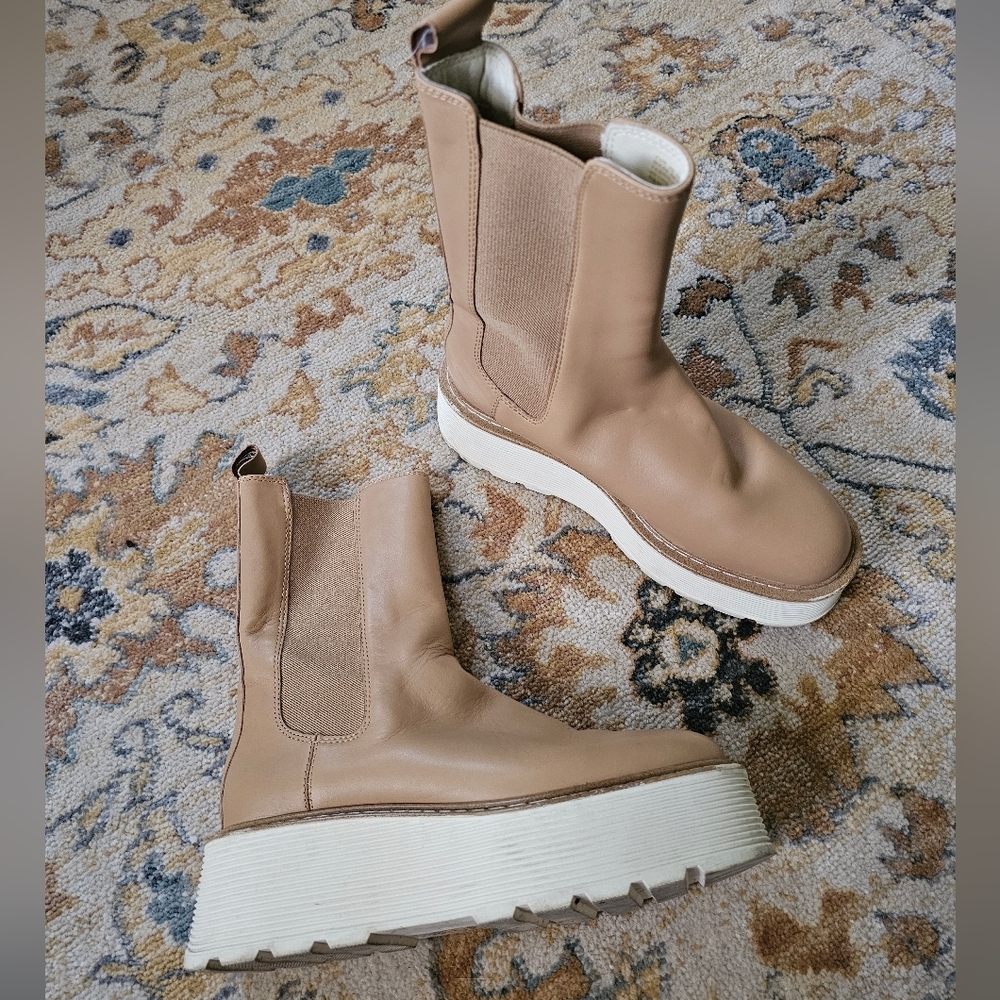 h&m leather high profile platform chunky lug sole chelsea boots